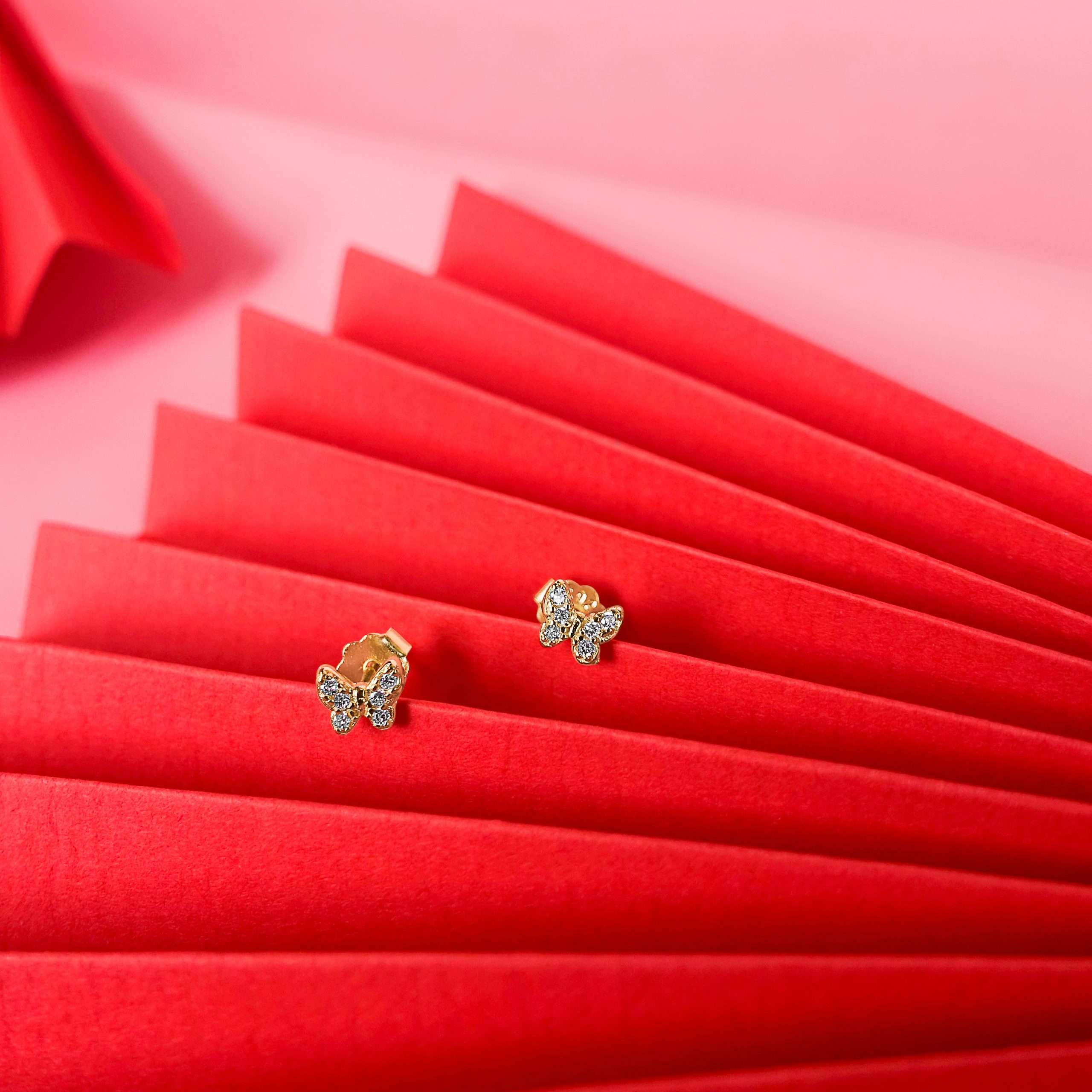 92207 <br> ear stud mini CZ butterfly .925  Gold Plated - Image 3