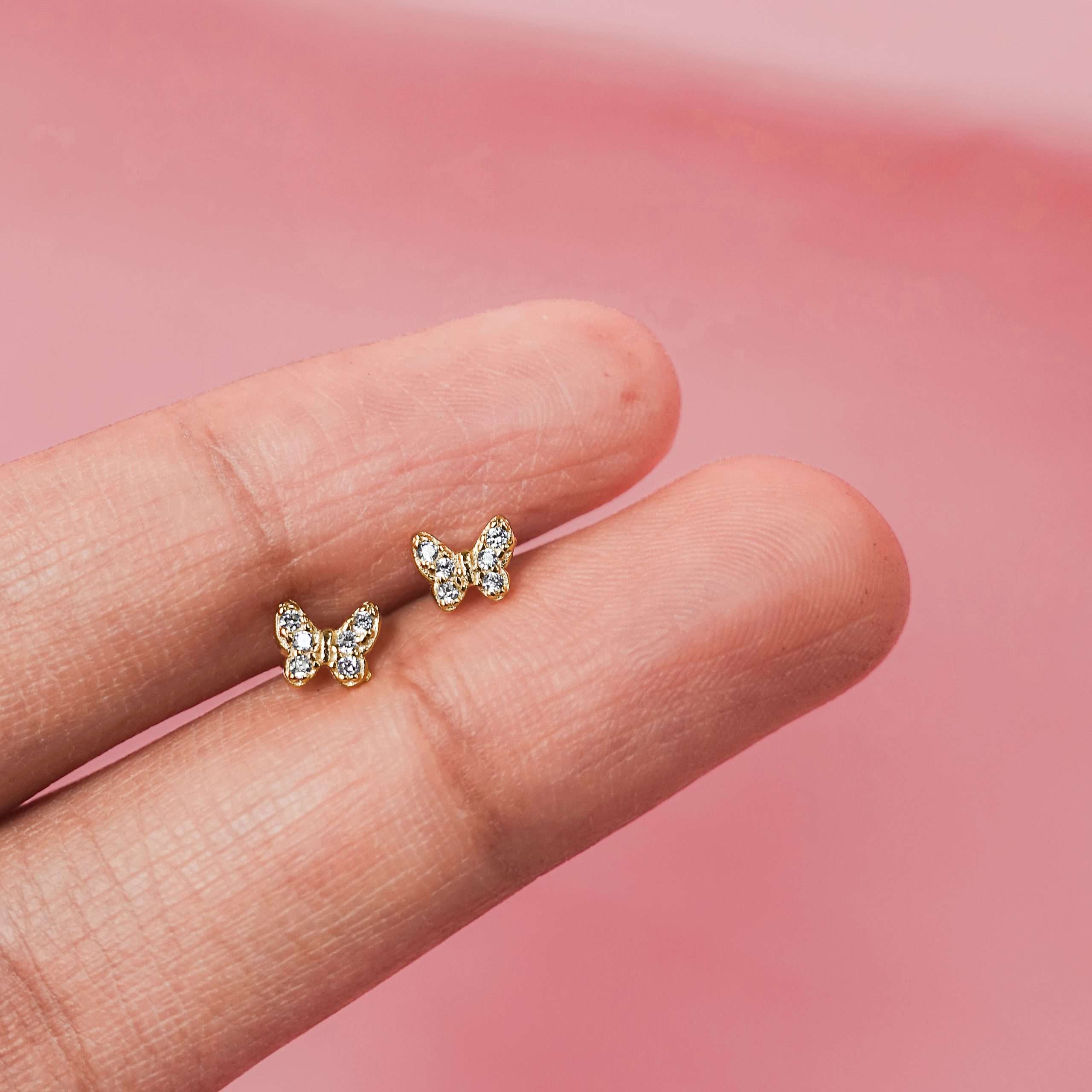 92207 <br> ear stud mini CZ butterfly .925  Gold Plated - Image 4