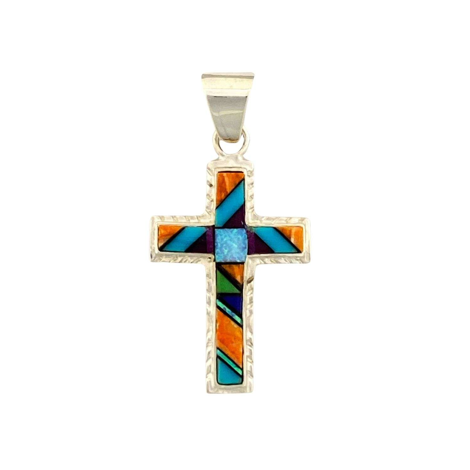 Inlay P-2054S-sm <br> pendant inlay cross-small with etched border - Image 2