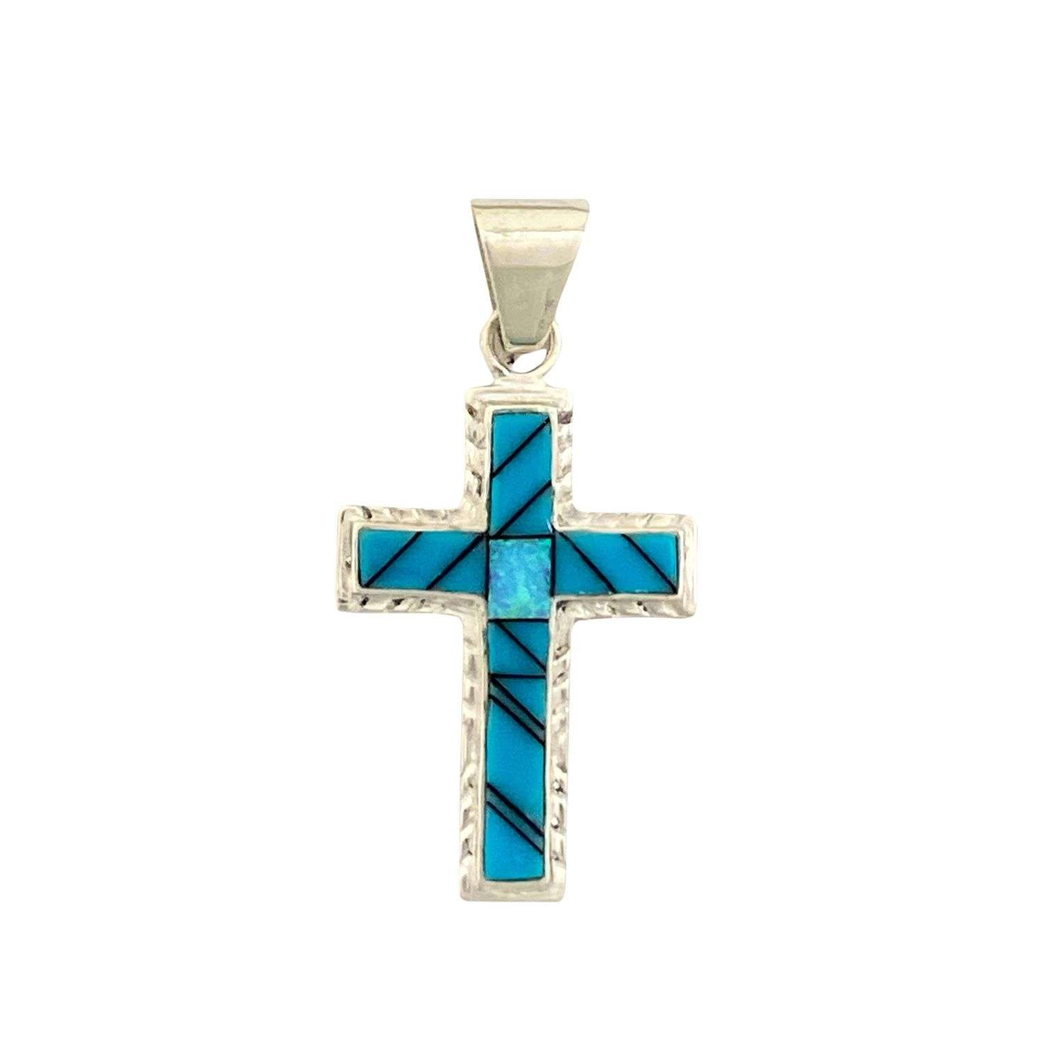 Inlay P-2054S-sm <br> pendant inlay cross-small with etched border - Image 1
