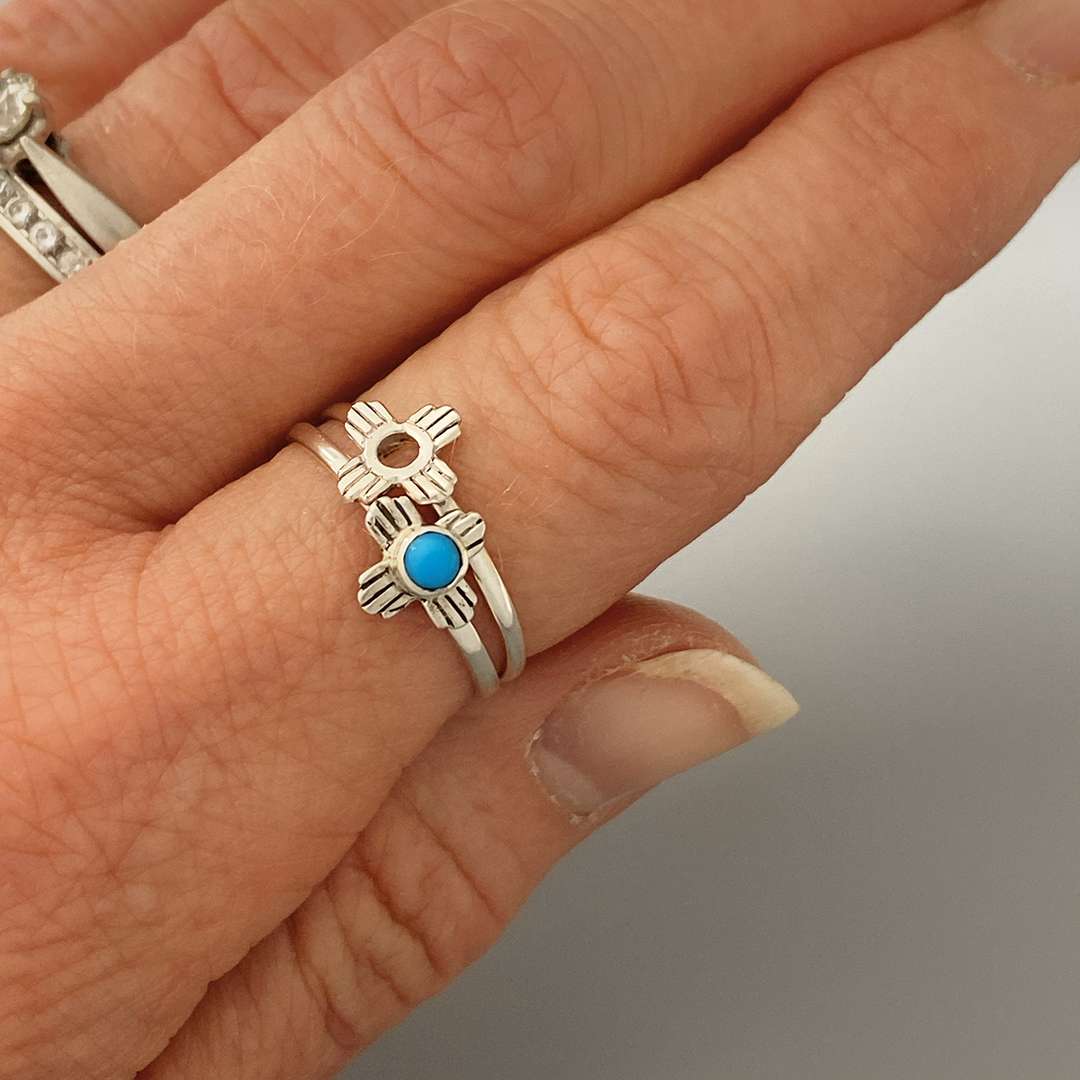 16646 <br>ring ZIA 9x9mm w/ 3mm Turquoise - Image 2