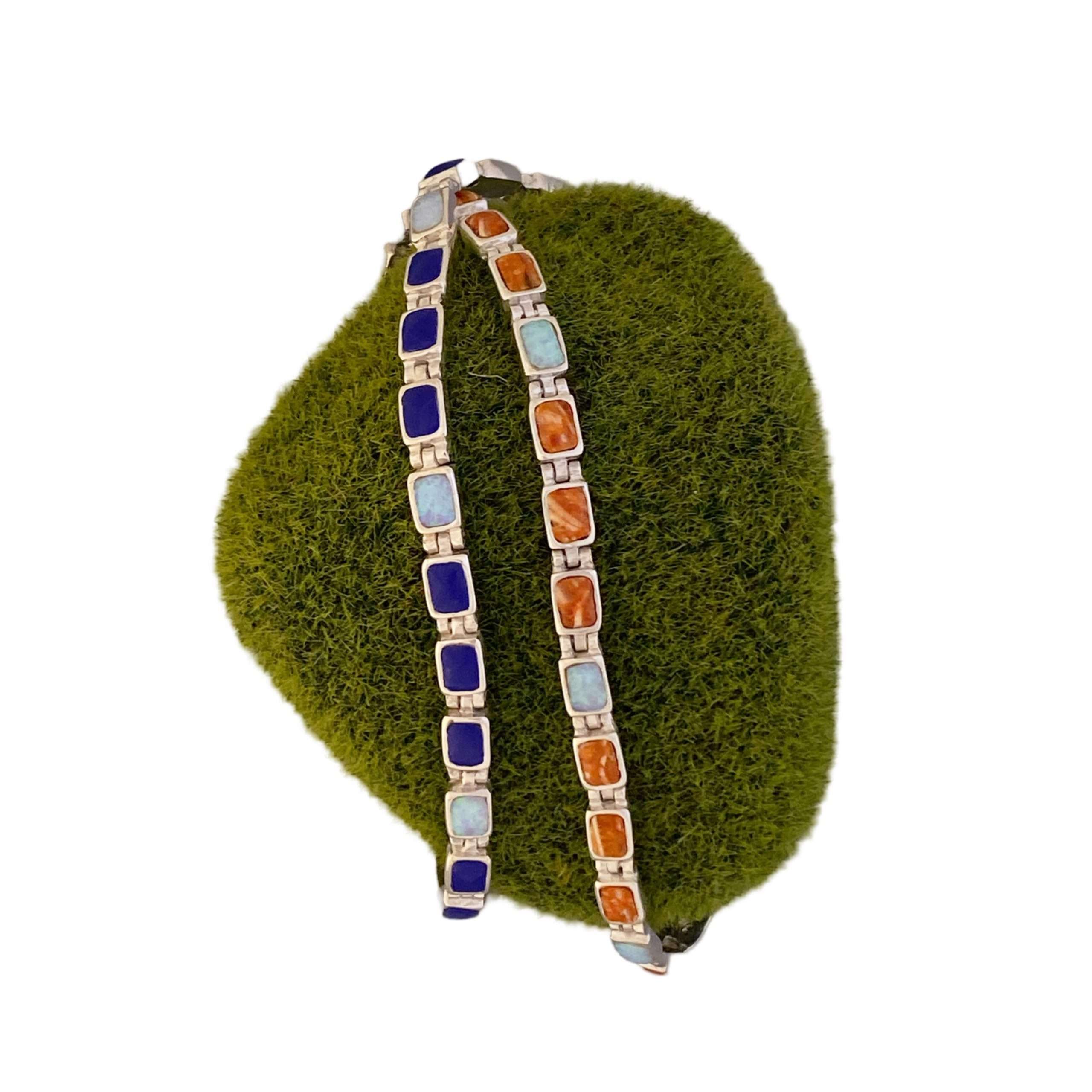 Inlay B-0207S <br> Sterling bracelet Inlay rectangular links, hinged - Image 2