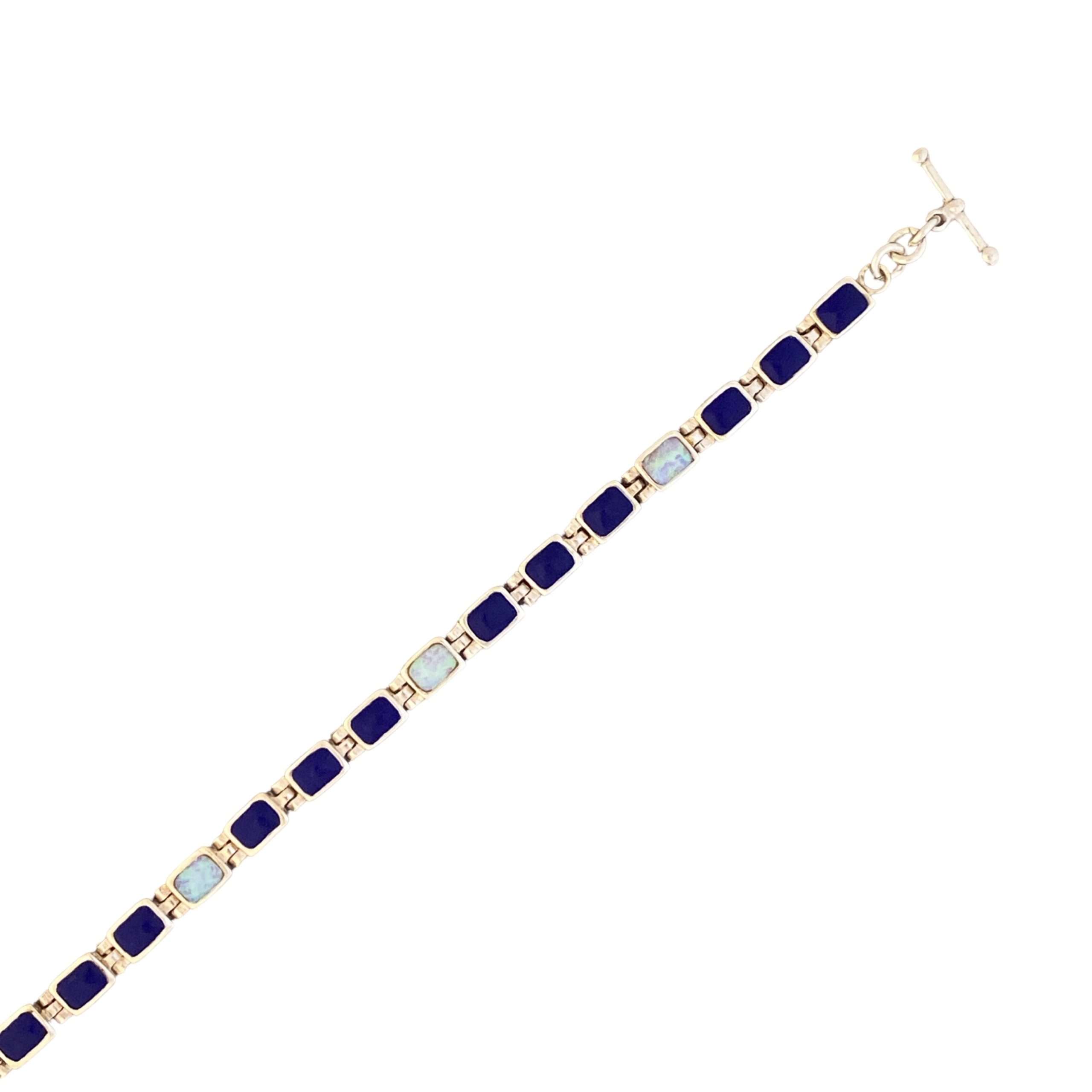 Inlay B-0207S <br> Sterling bracelet Inlay rectangular links, hinged - Image 6