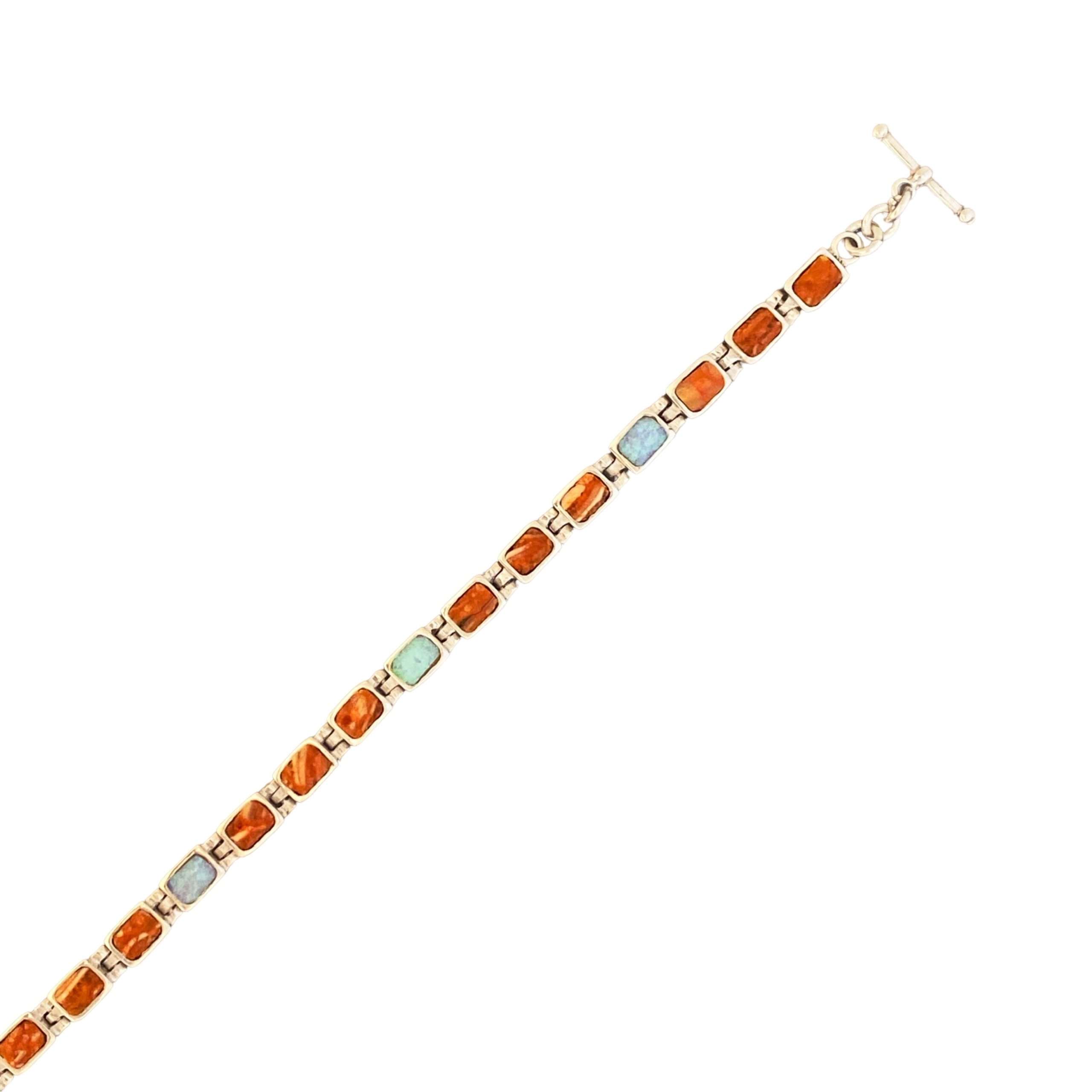 Inlay B-0207S <br> Sterling bracelet Inlay rectangular links, hinged - Image 1