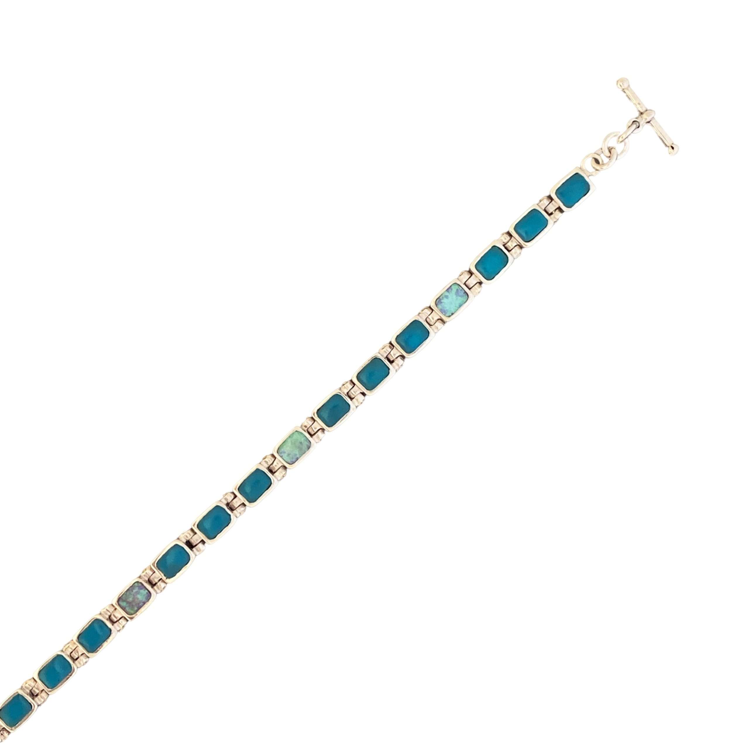 Inlay B-0207S <br> Sterling bracelet Inlay rectangular links, hinged - Image 4