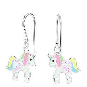 28003 <br> earring 10x10 enamel unicorn .925 E-coat