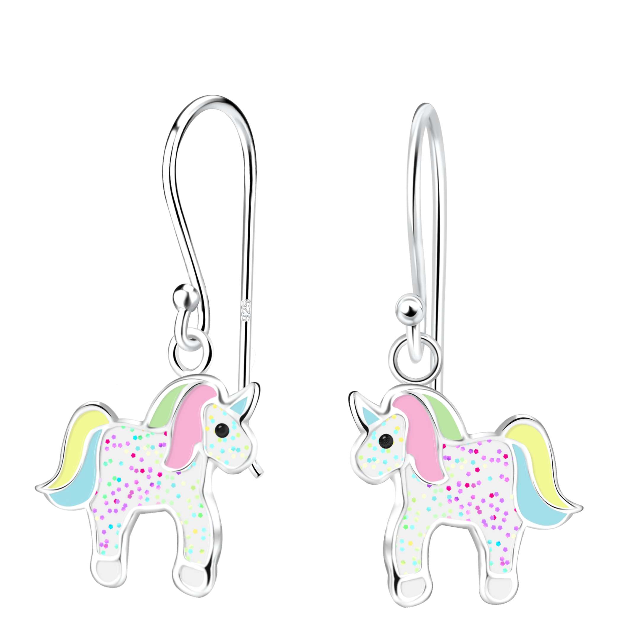28003 <br> earring 10x10 enamel unicorn .925 E-coat - Image 1
