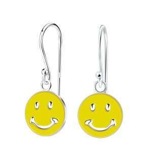 Close-Out-28006 <br> earring 8x8 enamel smiley face .925 E-coat