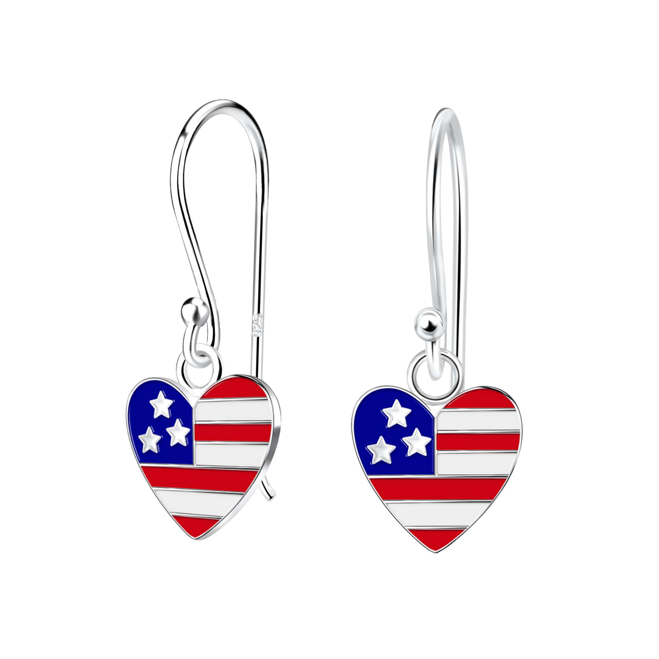 28007 <br> earring 9x9 enamel patriotic heart .925 E-coat - Image 1