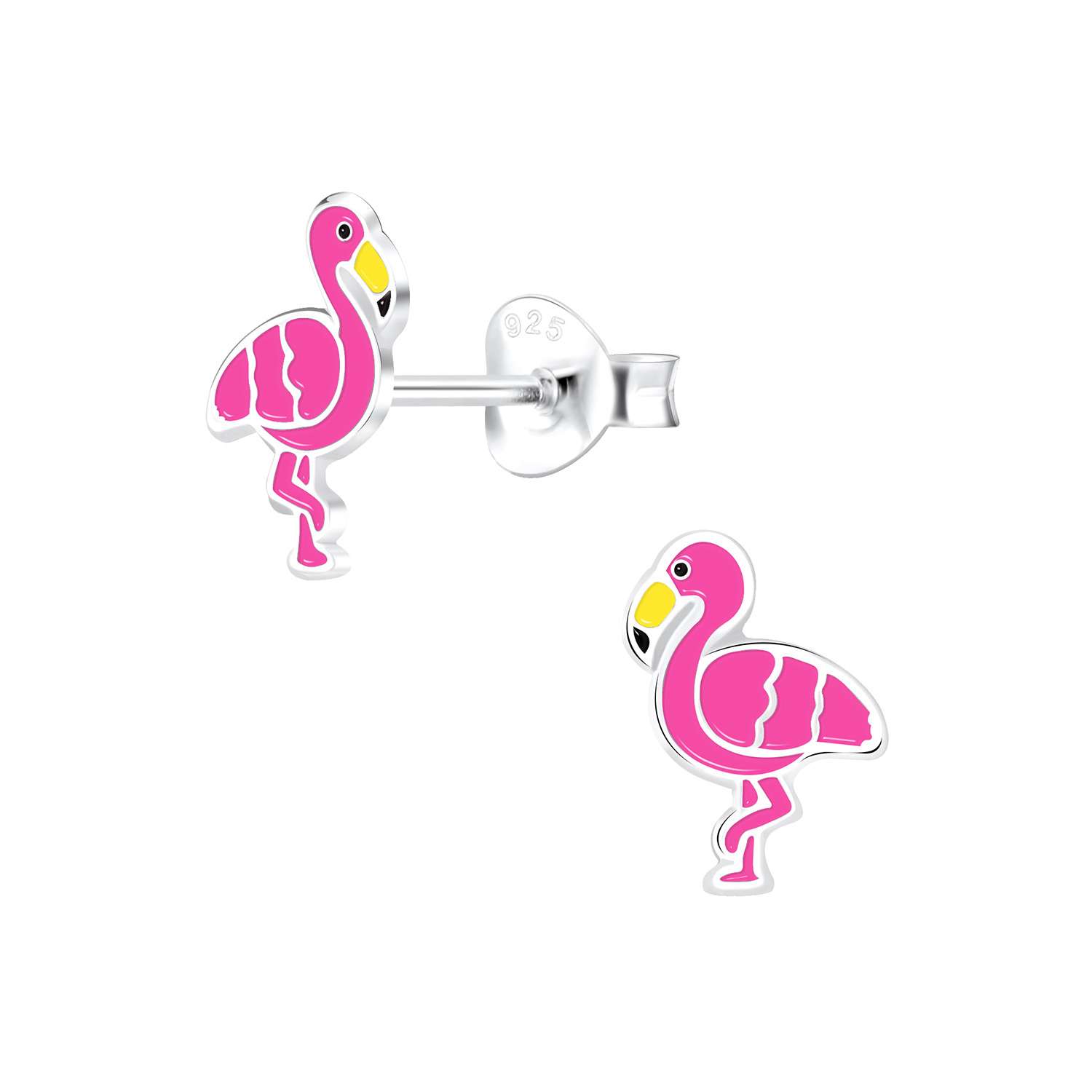 Close-Out-28009 <br> ear stud 7x9 enamel flamingo .925 E-coat - Image 1