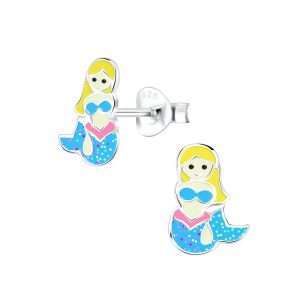 28010 <br> ear stud 8x12 enamel mermaid  .925 E-coat