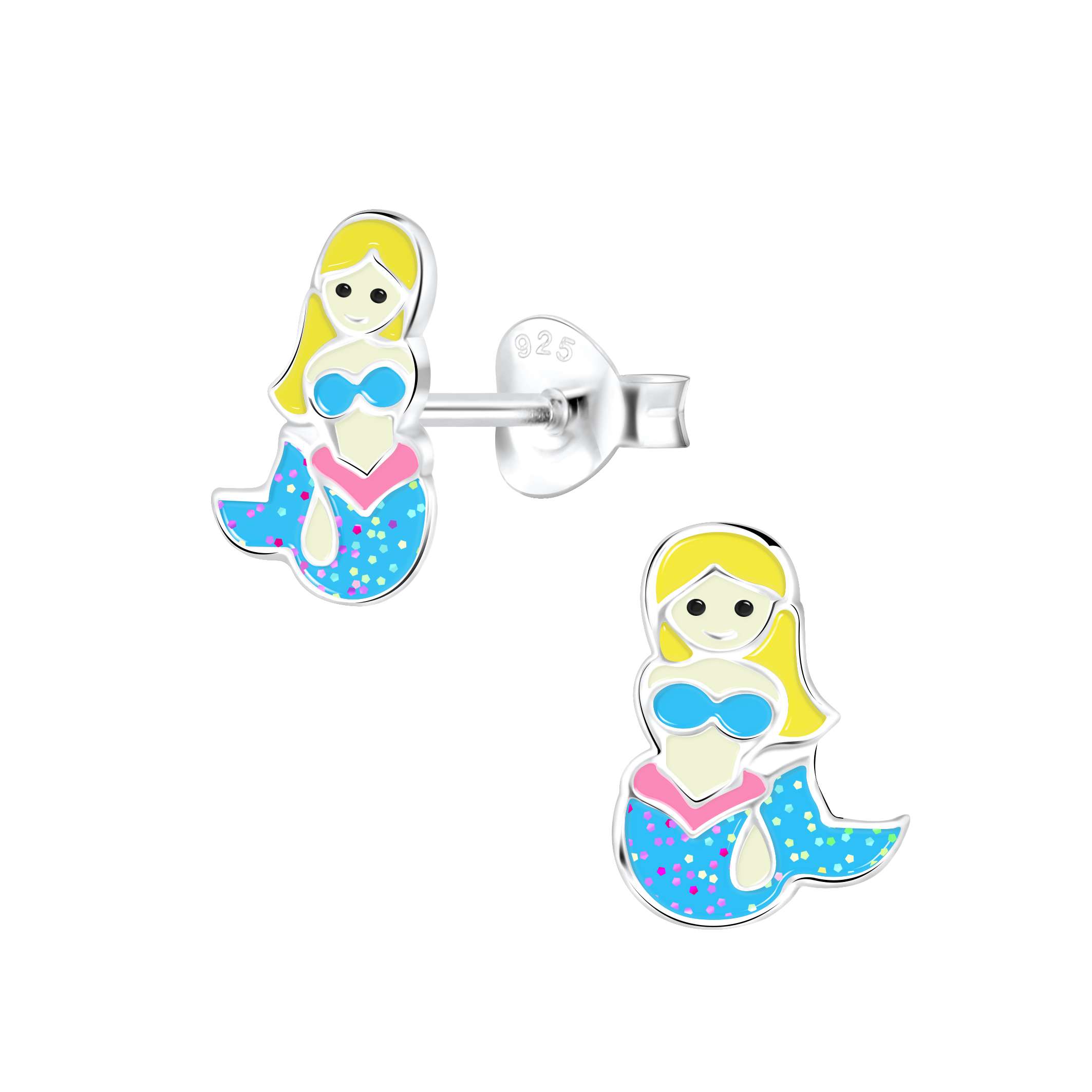 28010 <br> ear stud 8x12 enamel mermaid  .925 E-coat - Image 1