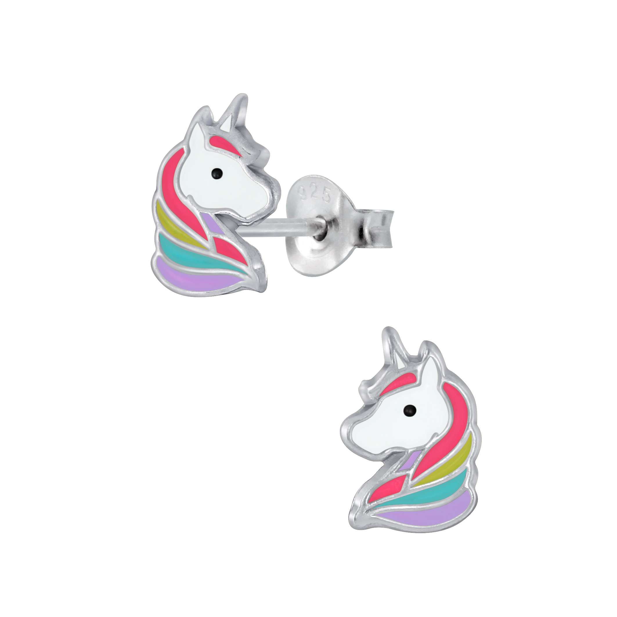 28011 <br> ear stud 6x8 enamel unicorn .925 E-coat - Image 1