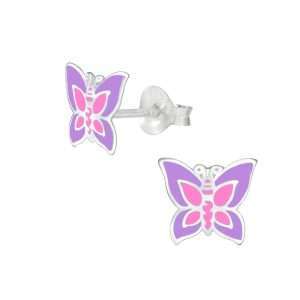 28012 <br> ear stud 9x8 enamel butterfly .925 E-coat
