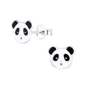 Close-Out-28013 <br> ear stud 8x7 enamel panda  .925 E-coat