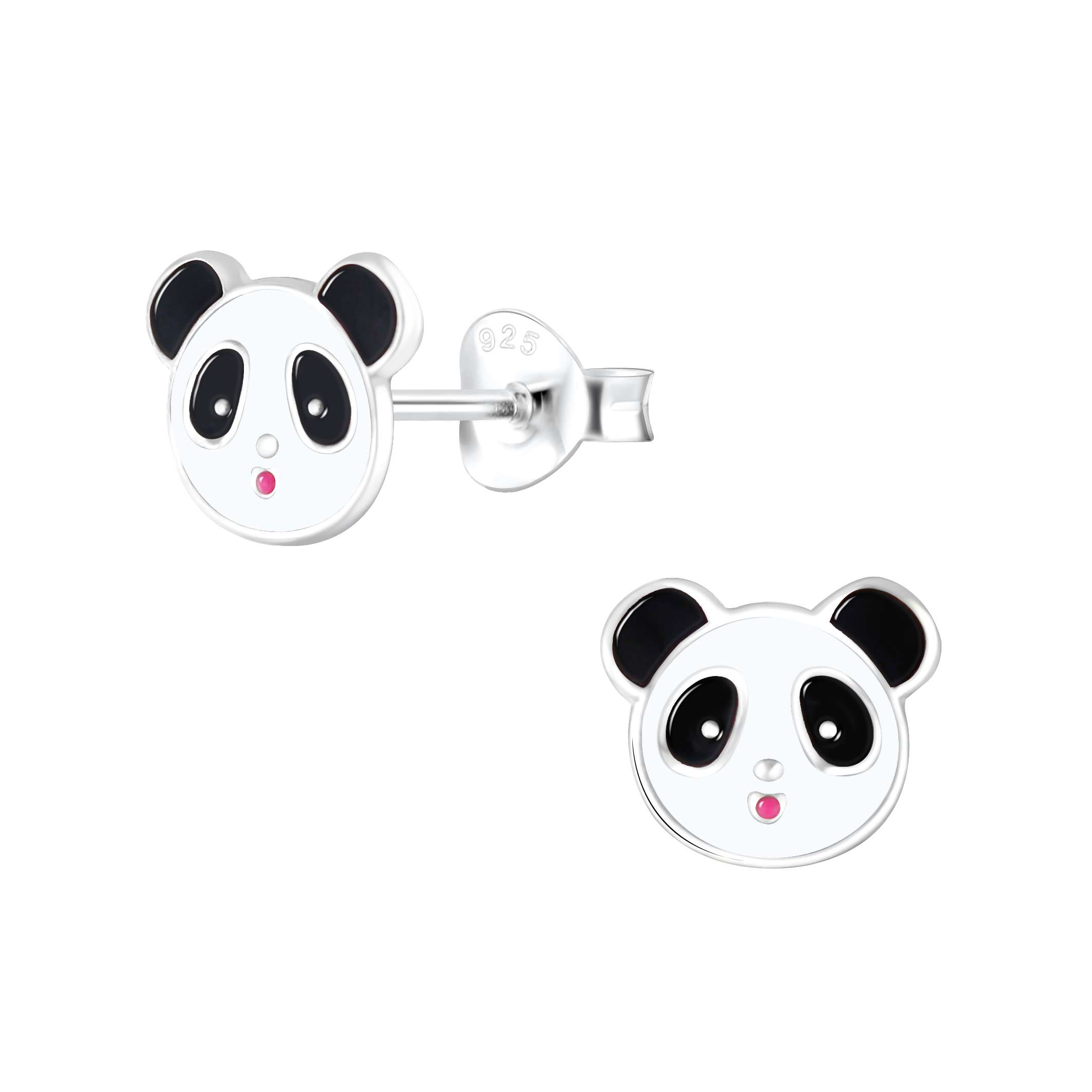 Close-Out-28013 <br> ear stud 8x7 enamel panda  .925 E-coat - Image 1