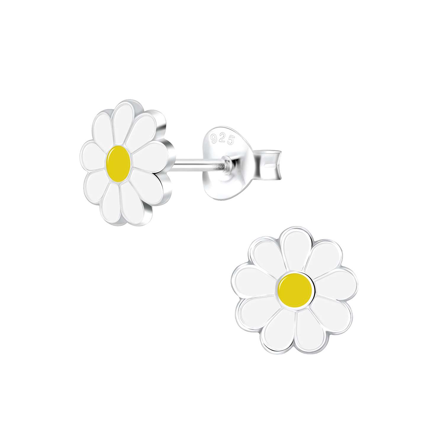 28014 <br> ear stud 7x7 enamel daisy .925 E-coat - Image 1