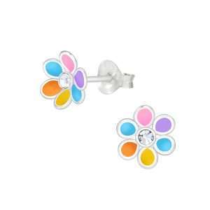 28016 <br> ear stud 6x6 enamel flower .925 E-coat