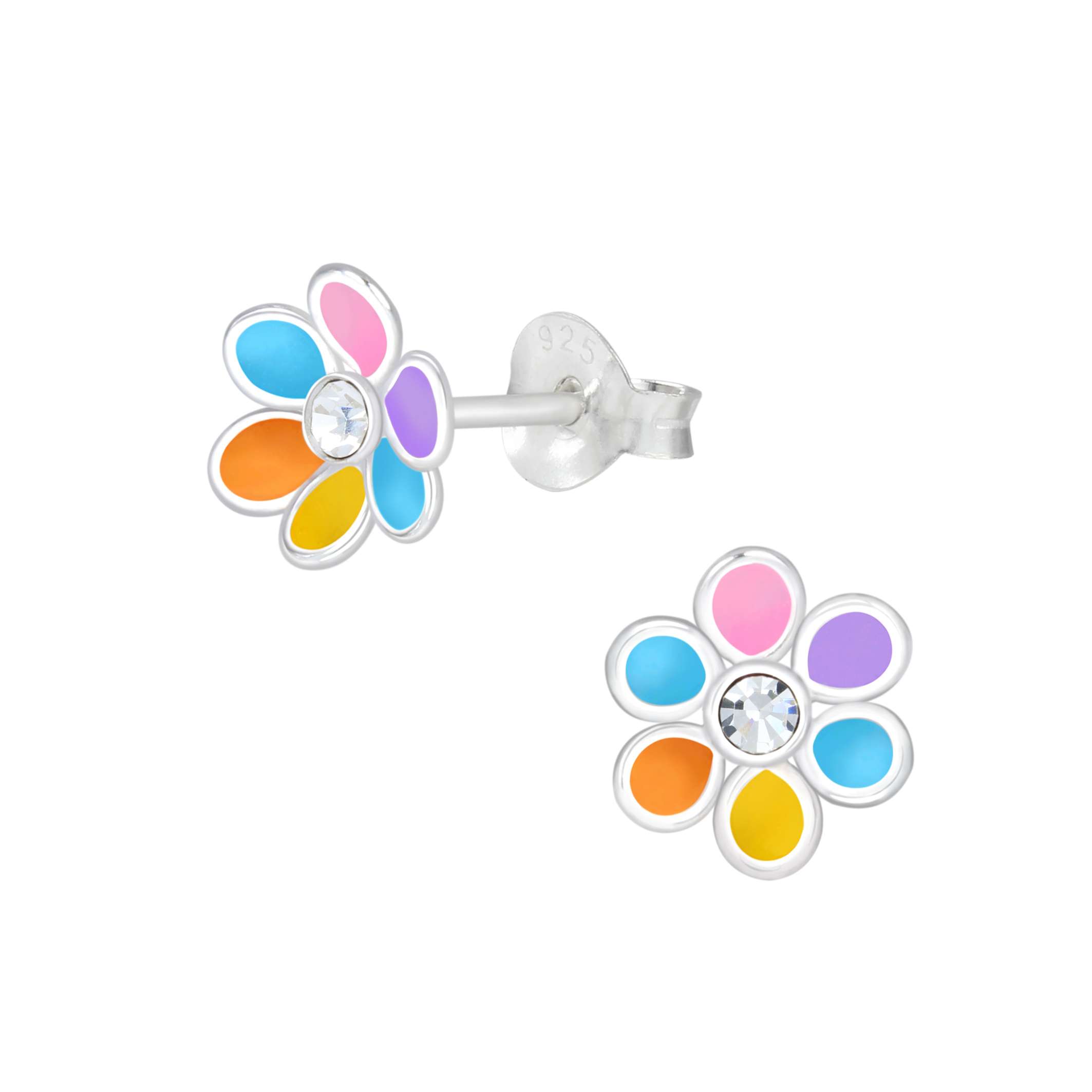 28016 <br> ear stud 6x6 enamel flower .925 E-coat - Image 1