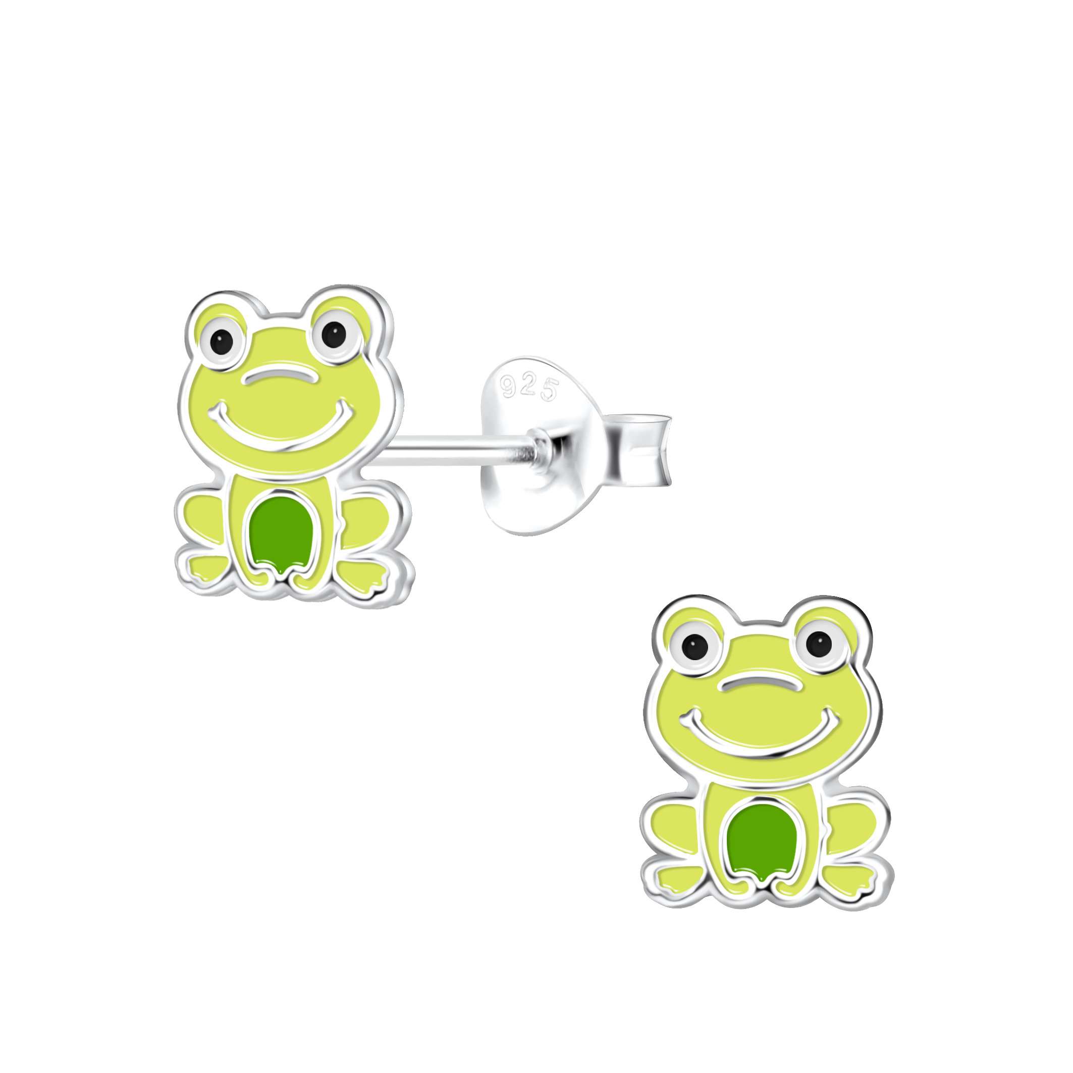 28017 <br> ear stud 6x8 enamel frog .925 S-coat - Image 1