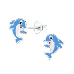 Close-Out-28018 <br> ear stud 8x10 enamel dolphin .925 E-coat