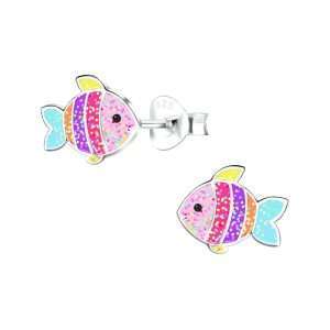 28019 <br> ear stud 9x7 enamel fish  .925 E-coat