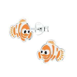 Close-Out-28020<br> ear stud 10x9 enamel  clown fish .925 E-coat