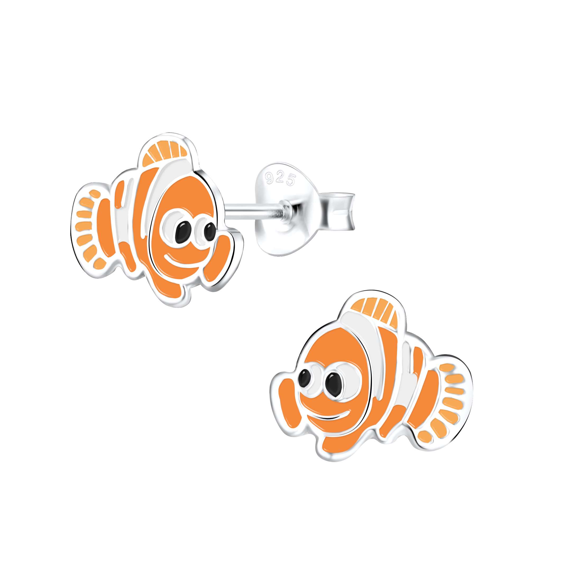 Close-Out-28020<br> ear stud 10x9 enamel  clown fish .925 E-coat - Image 1