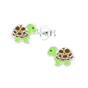 28021 <br> ear stud 9x6 enamel turtle  .925 E-coat