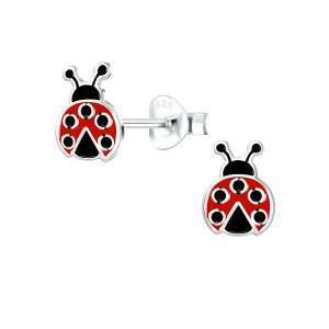 28022 <br> ear stud 6x8 enamel ladybug  .925 E-coat