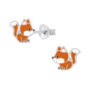 Close-Out-28023 <br> ear stud 8x7 enamel fox  .925 E-coat