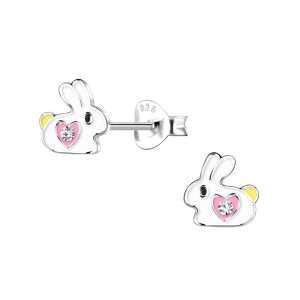 28024 <br> ear stud 7x7 enamel rabbit .925 E-coat