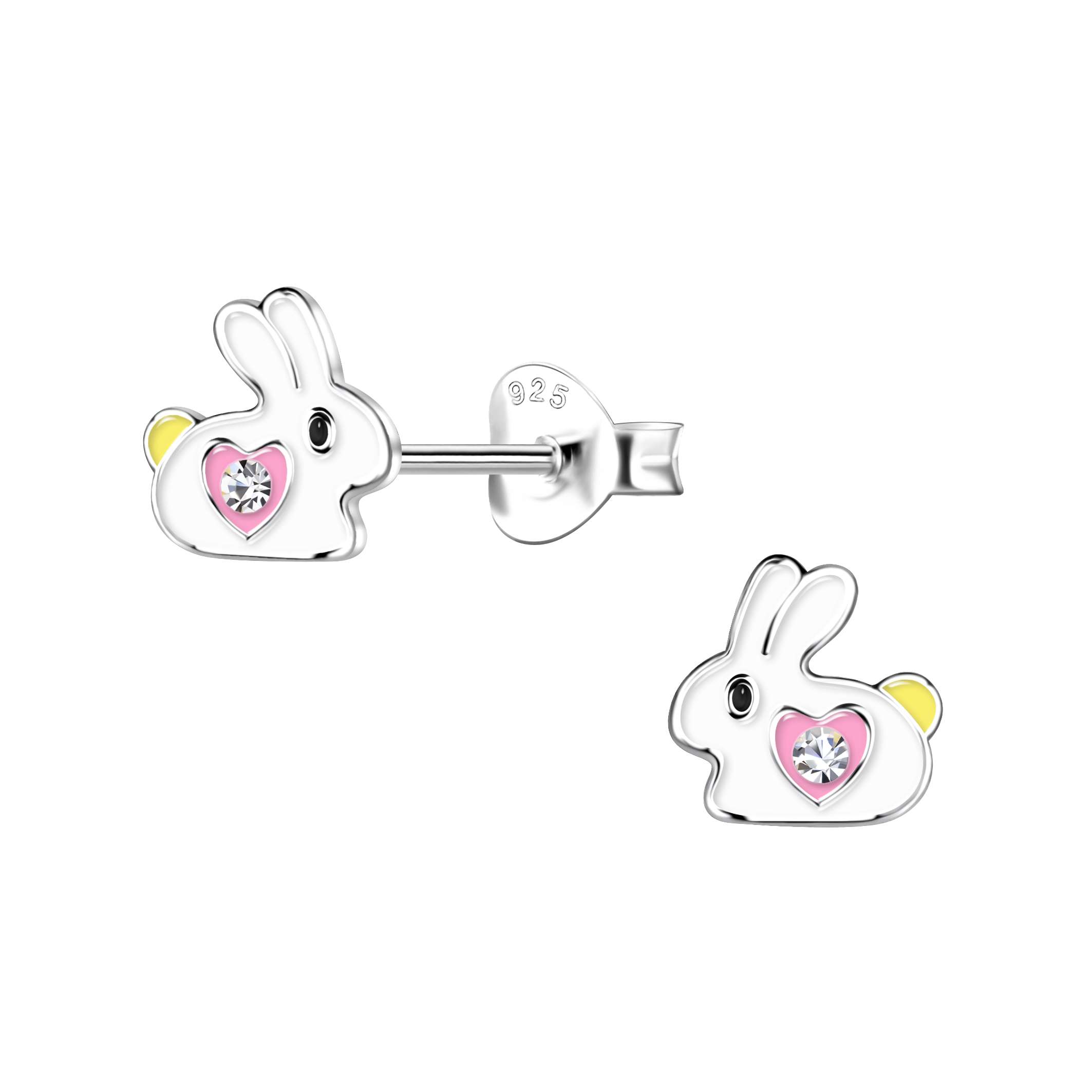 28024 <br> ear stud 7x7 enamel rabbit .925 E-coat - Image 1