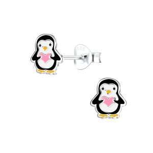 Close-Out-28026 <br> ear stud 6x7 enamel penguin .925 E-coat