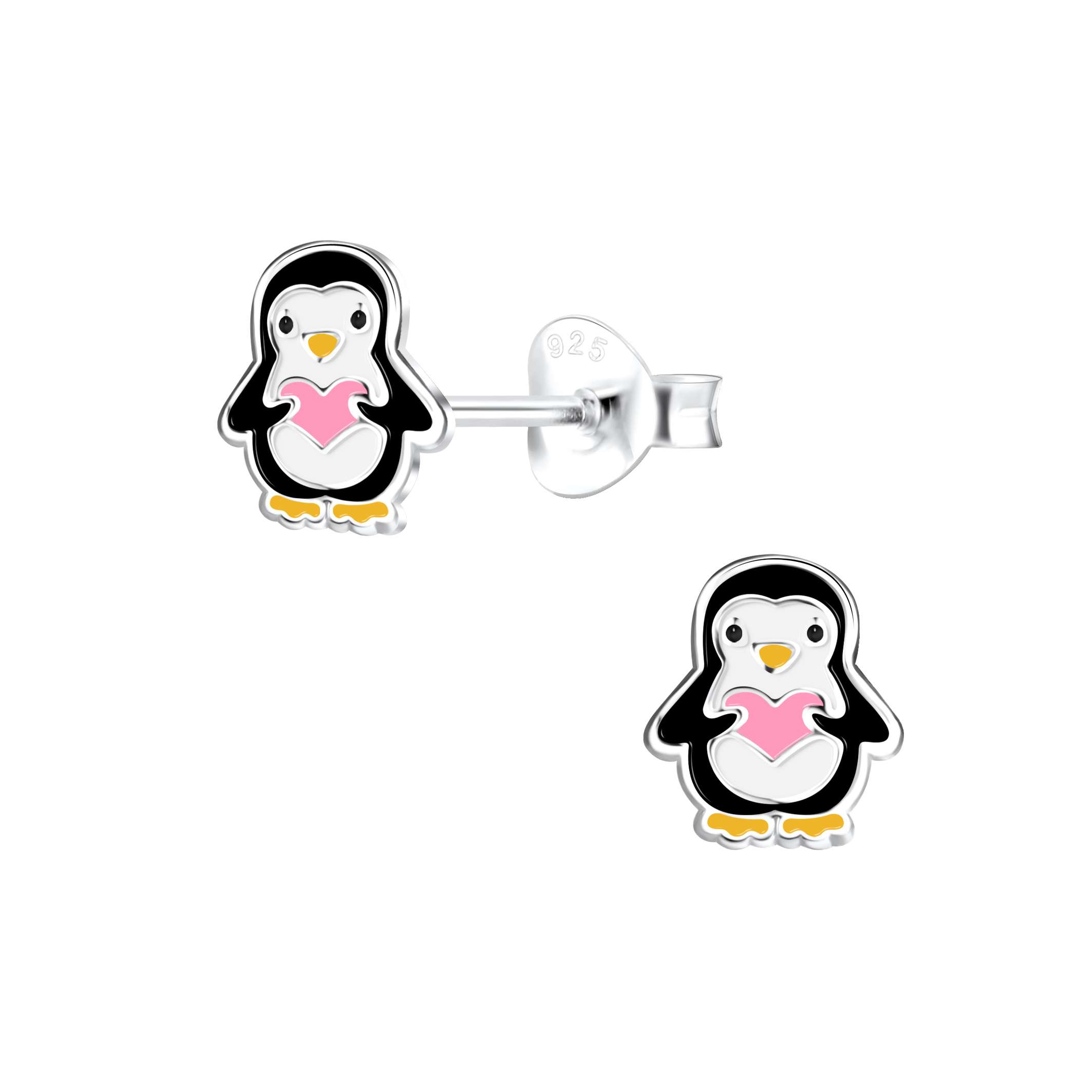 Close-Out-28026 <br> ear stud 6x7 enamel penguin .925 E-coat - Image 1