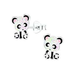 28027 <br> ear stud 8x10 enamel panda .925 E-coat