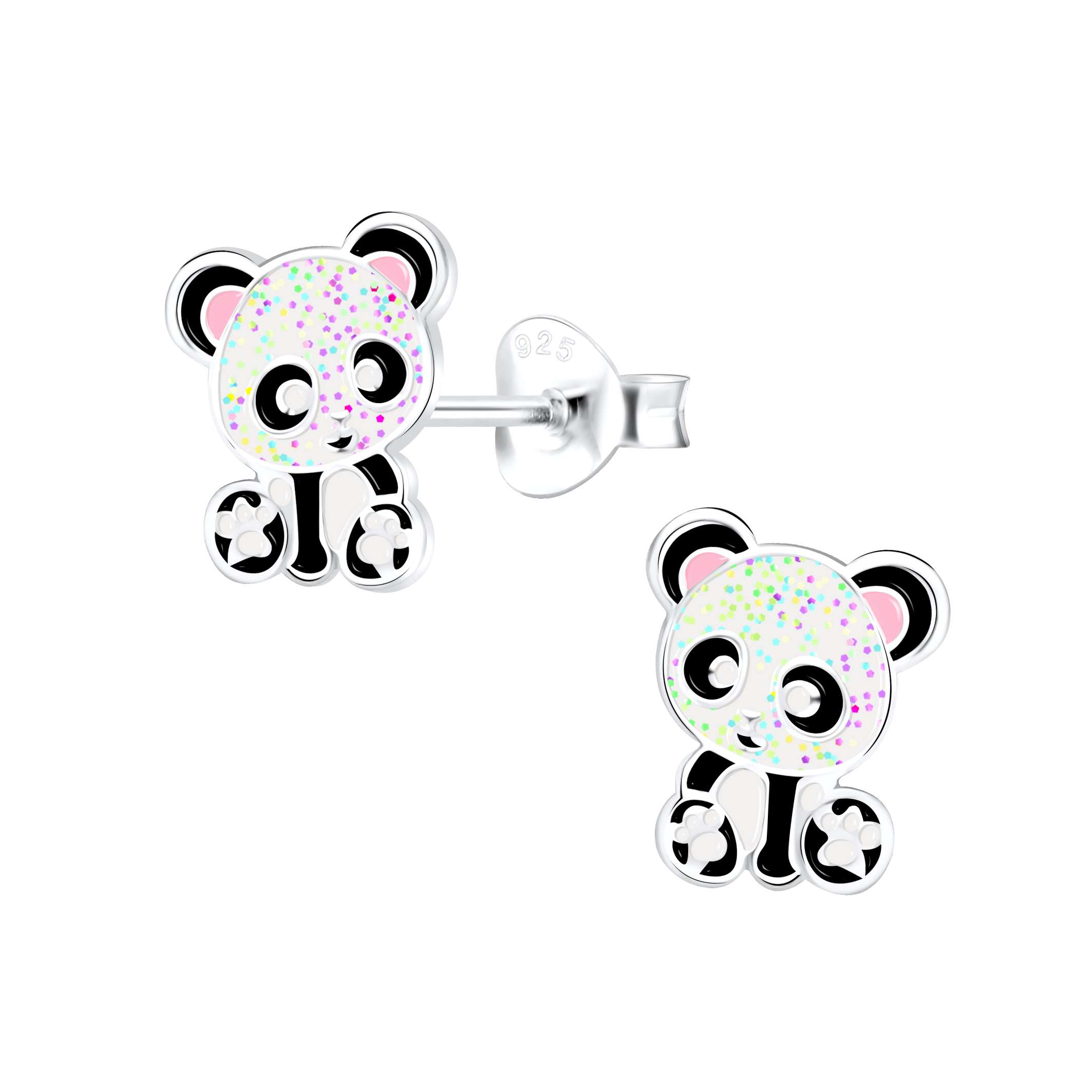 28027 <br> ear stud 8x10 enamel panda .925 E-coat - Image 1