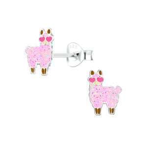 Close-Out-28028 <br> ear stud 6x9 enamel llama .925 E-coat