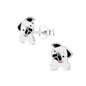 Close-Out-28029 <br> ear stud 6x8 enamel bulldog  .925 E-coat
