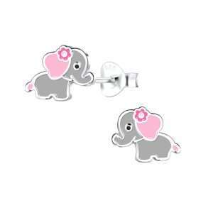 Close-Out-28030 <br> ear stud 7x8 enamel elephant  .925 E-coat