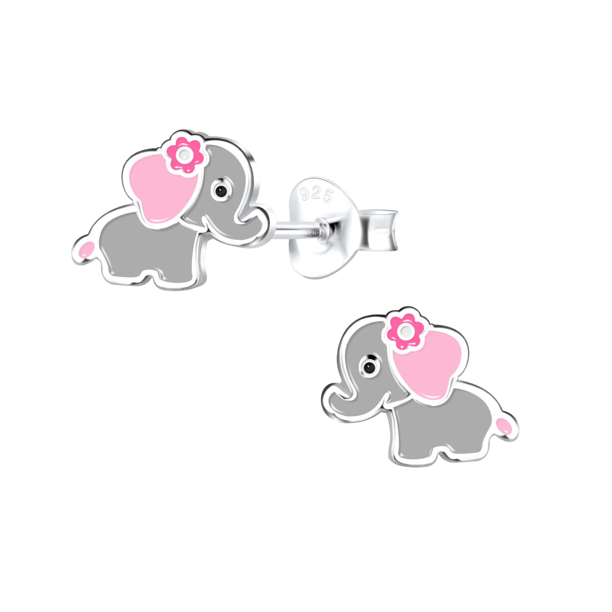 Close-Out-28030 <br> ear stud 7x8 enamel elephant .925 E-coat - Image 1