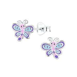 Close-Out-28032 <br> ear stud 9x8 enamel butterfly .925 E-coat