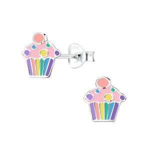 28033 <br> ear stud 9x10 enamel cupcake .925 E-coat