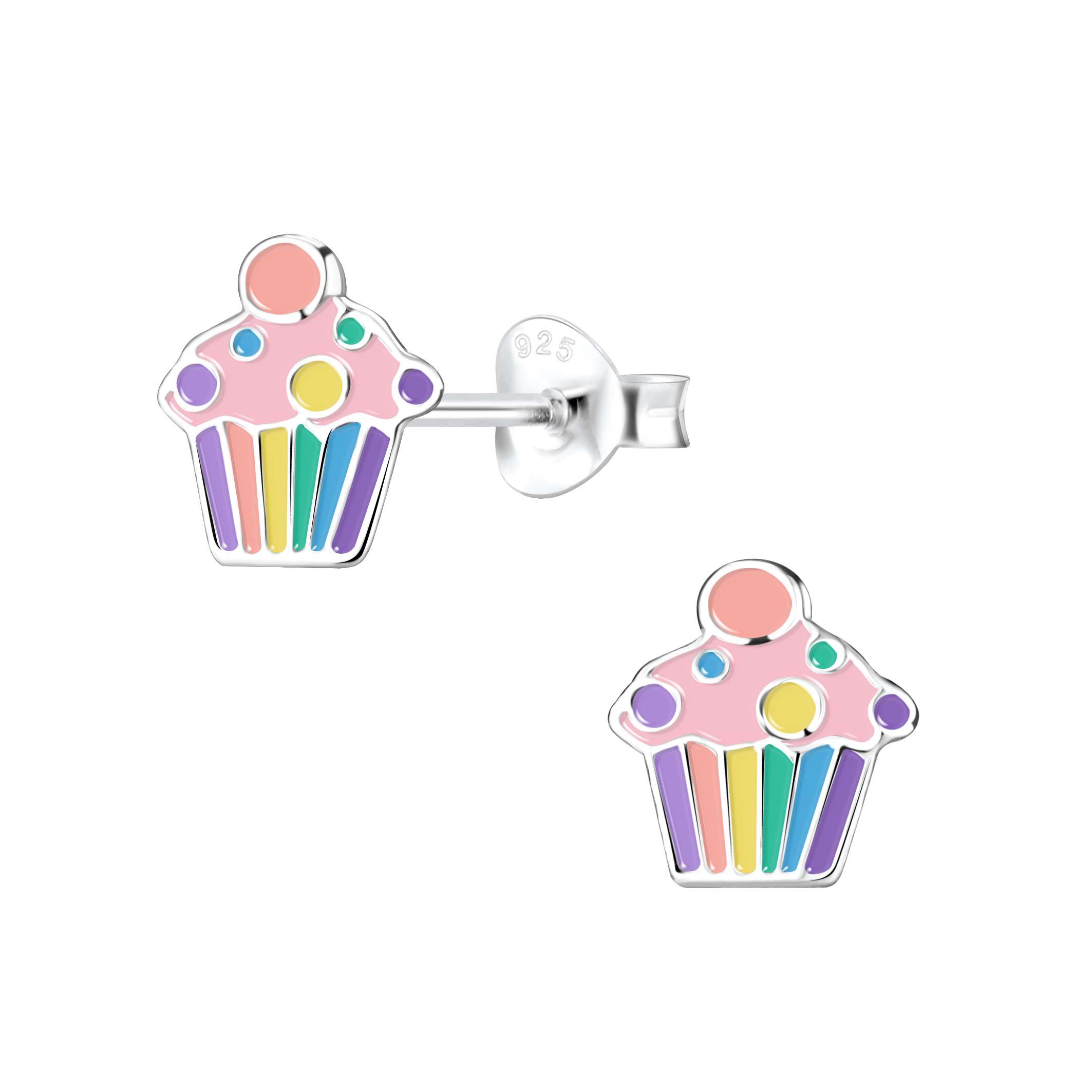 28033 <br> ear stud 9x10 enamel cupcake .925 E-coat - Image 1