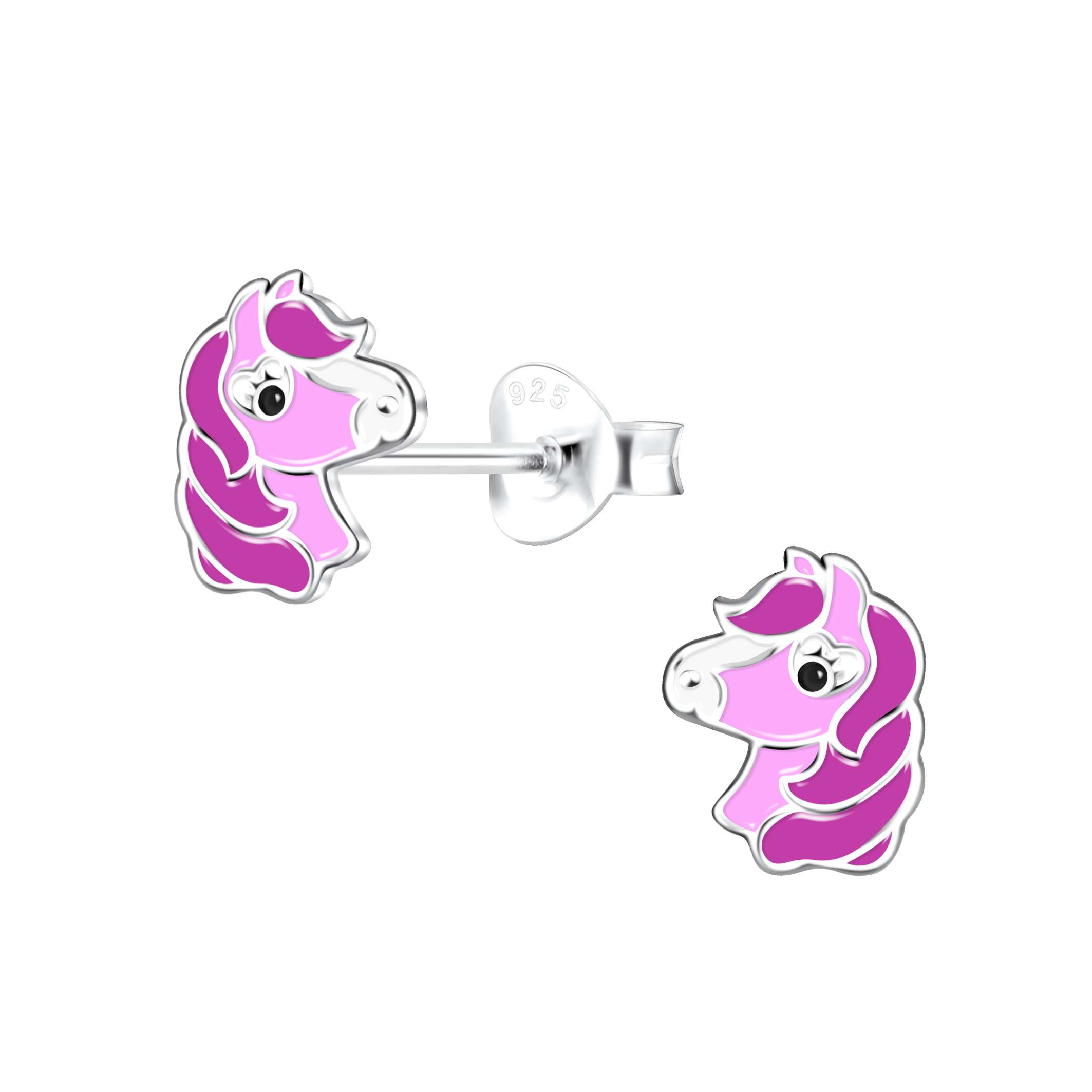 Close-Out-28034 <br> ear stud 6x9 enamel horse .925 E-coat - Image 1
