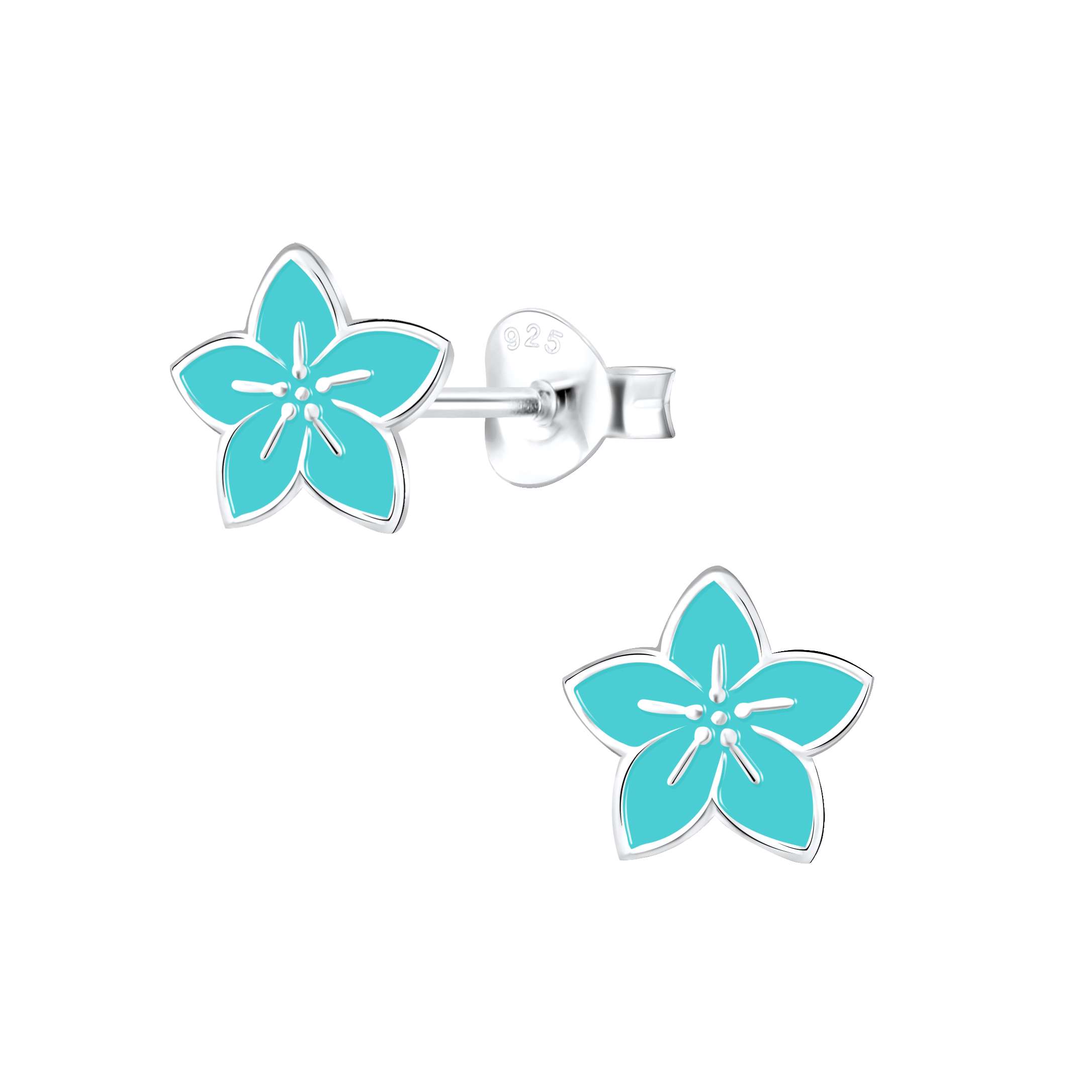 28037 <br> ear stud 8x8 enamel plumeria .925 E-coat - Image 1