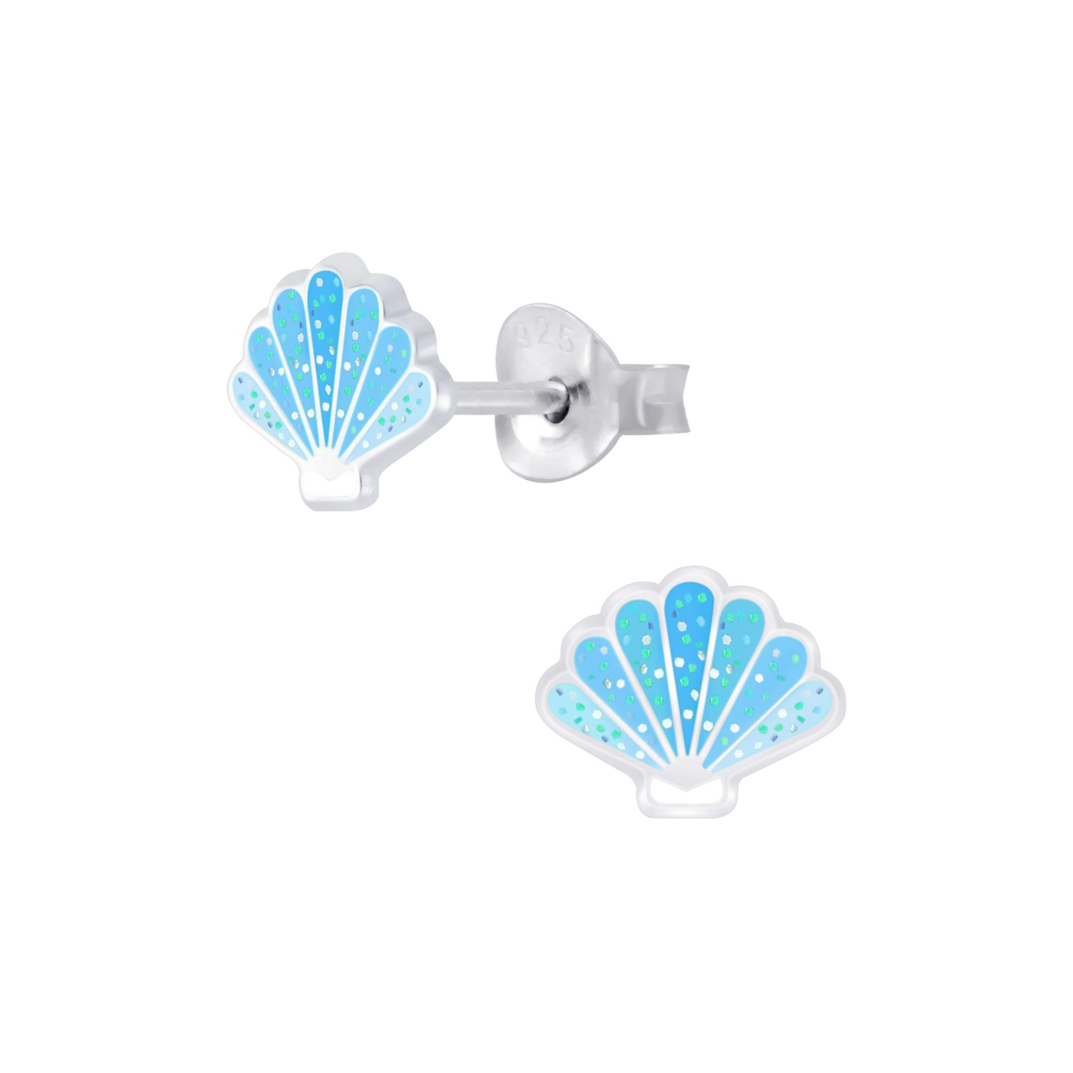 28038 <br> ear stud 8x6 enamel glitter shell .925 E-coat - Image 1