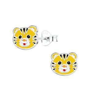 Close-Out-28039 <br> ear stud 5x9 enamel tiger face  925 E-coat