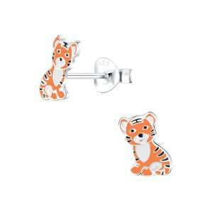 Close-Out-28040 <br> ear stud 5x9 enamel sitting tiger  .925 E-coat
