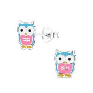 Close-Out-28043 <br> ear stud 6x8 enamel owl .925 E-coat